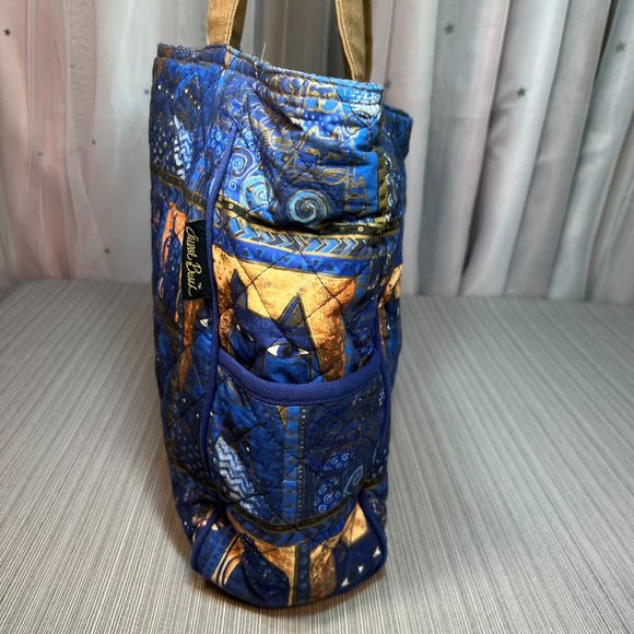 Laurel Burch Indigo Cats Patchwork Zippered Top Medium Tote - Picture 5 of 12
